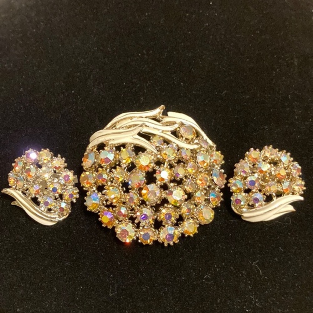 Enamel and rhinestone pin /earrings set